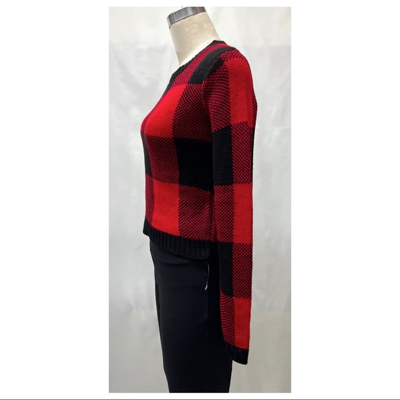 OhMG! Red Black Buffalo Check Plaid Knit Pullover Long Sleeve Sweater - Picture 4 of 15